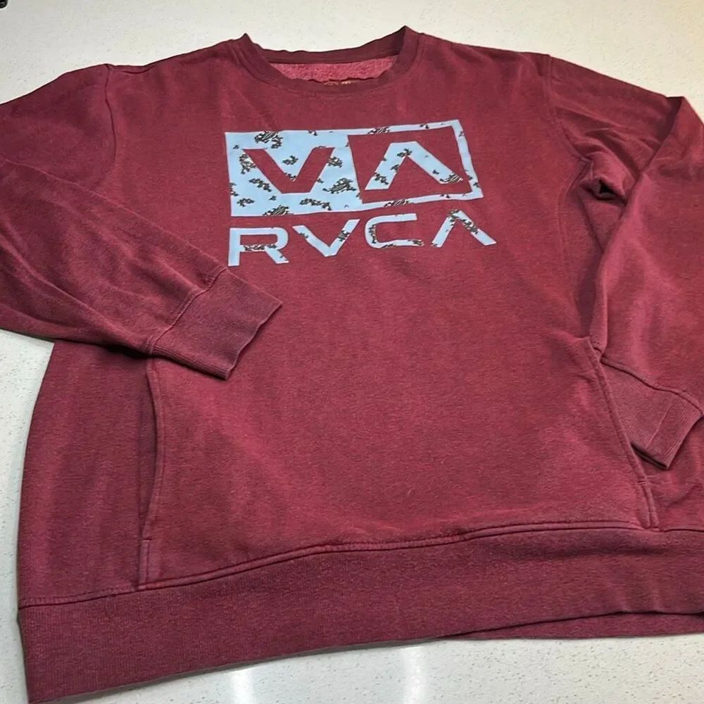RVCA VA Artist Network Program Crewneck Sweatshirt XL Burgundy Side Pocket Fleec